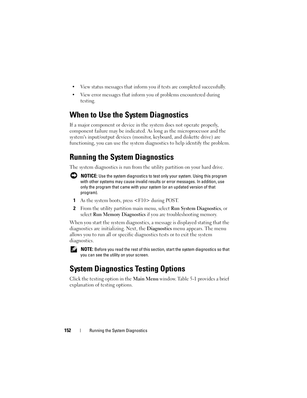 Dell R300 When to Use the System Diagnostics, Running the System Diagnostics, System Diagnostics Testing Options 