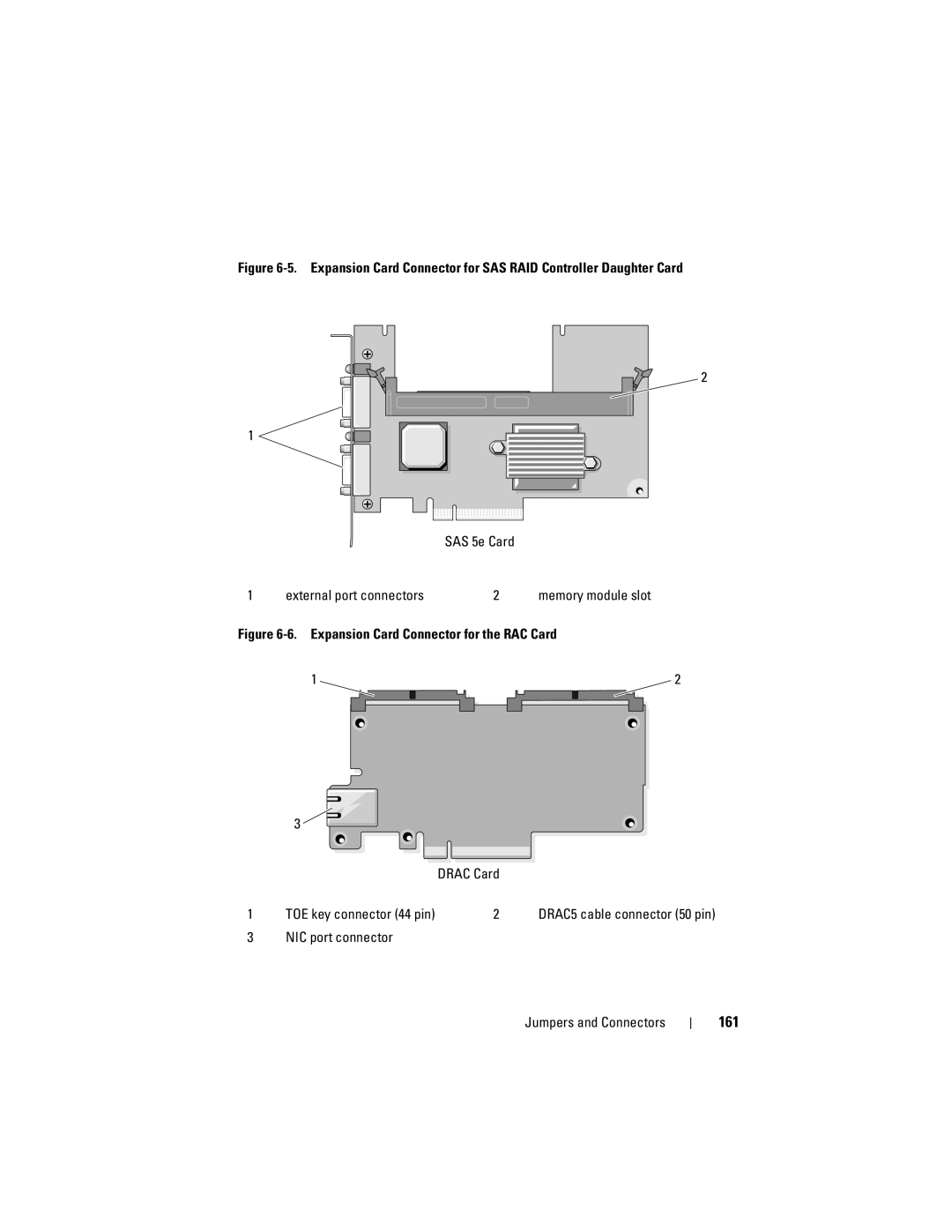 Dell R300 owner manual 161, External port connectors, NIC port connector Jumpers and Connectors 