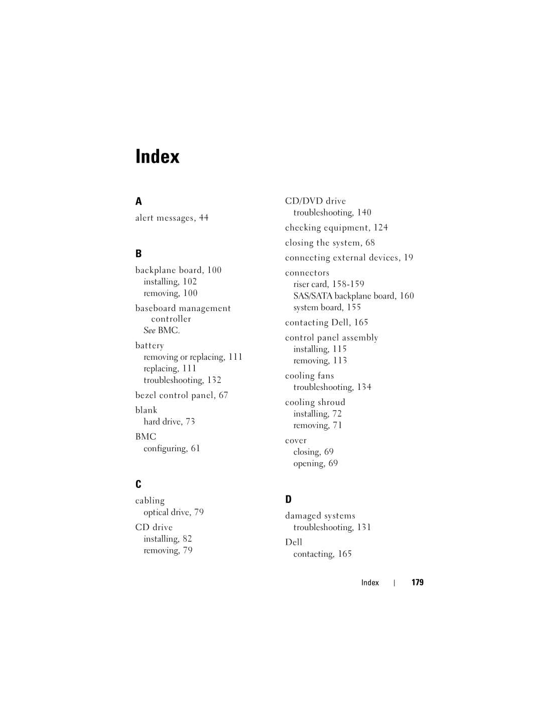 Dell R300 owner manual 179, Index 