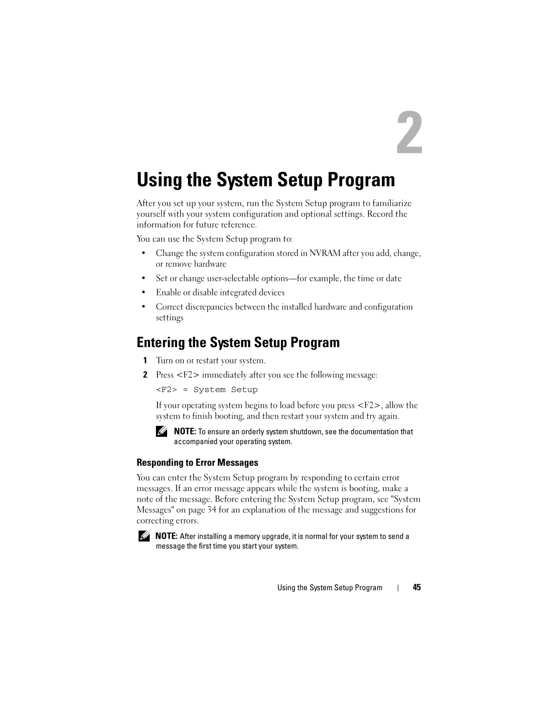 Dell R300 owner manual Entering the System Setup Program, Responding to Error Messages 