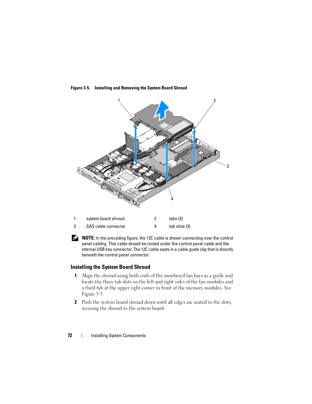 Dell R300 owner manual Installing the System Board Shroud 