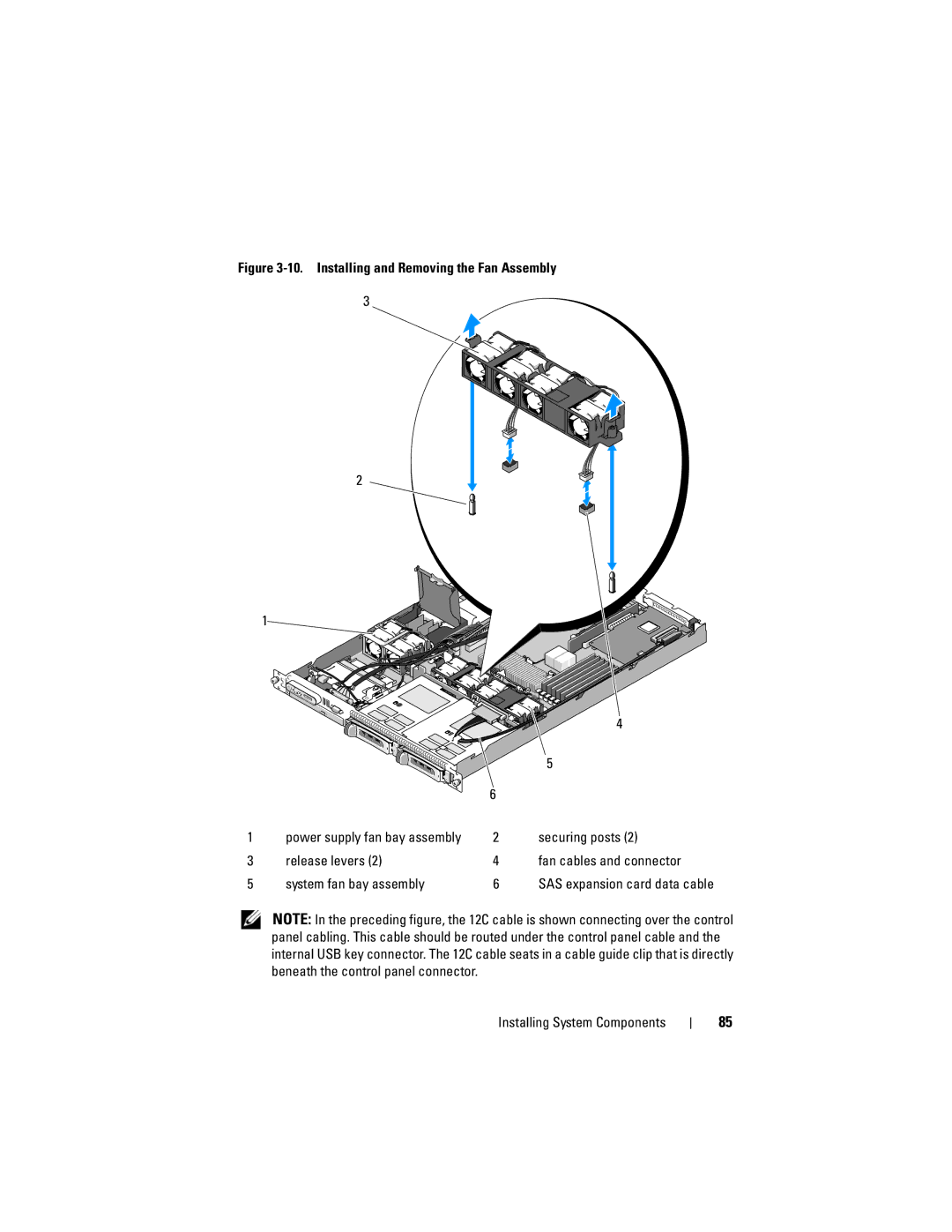 Dell R300 owner manual Installing and Removing the Fan Assembly, Securing posts 