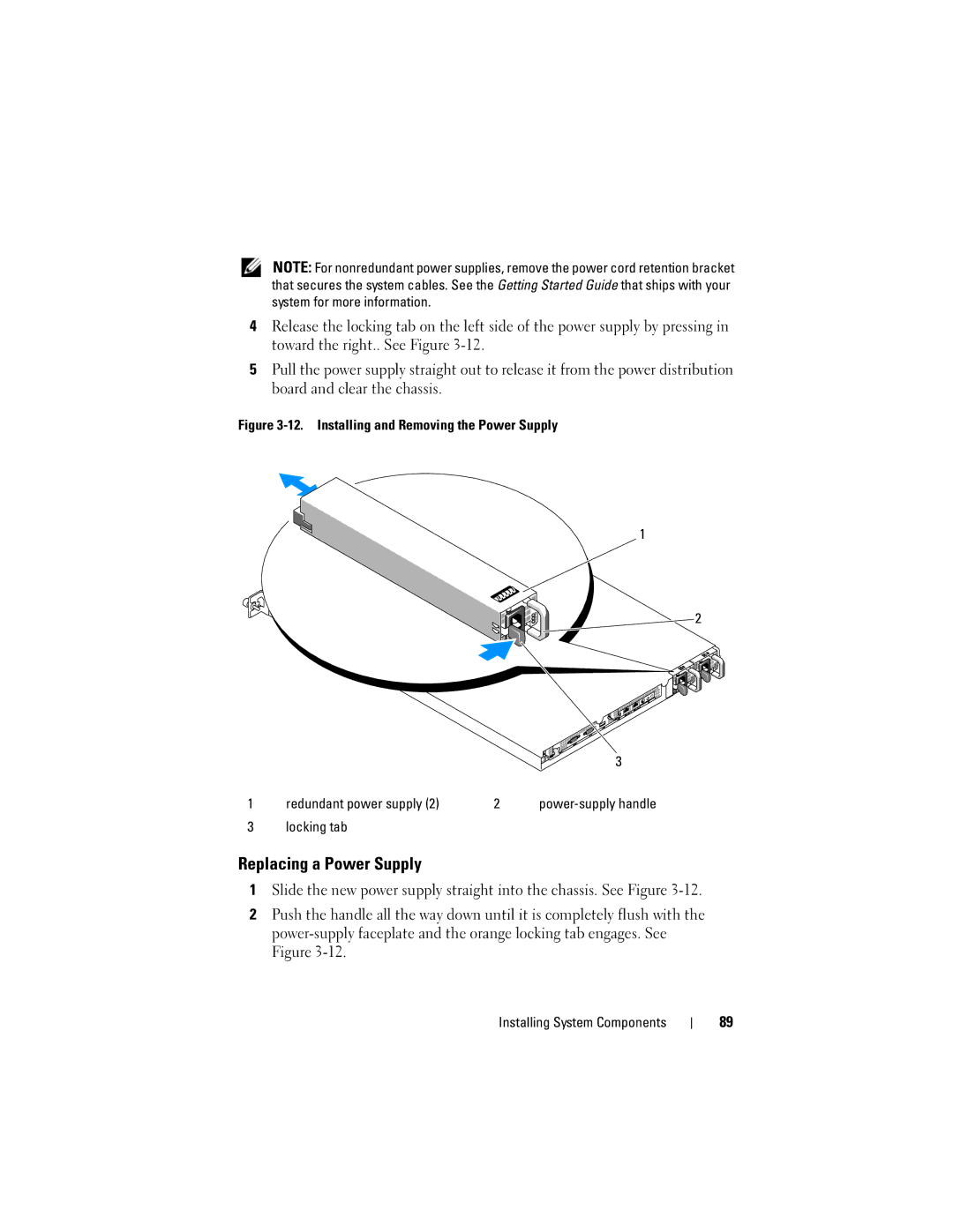 Dell R300 owner manual Replacing a Power Supply 