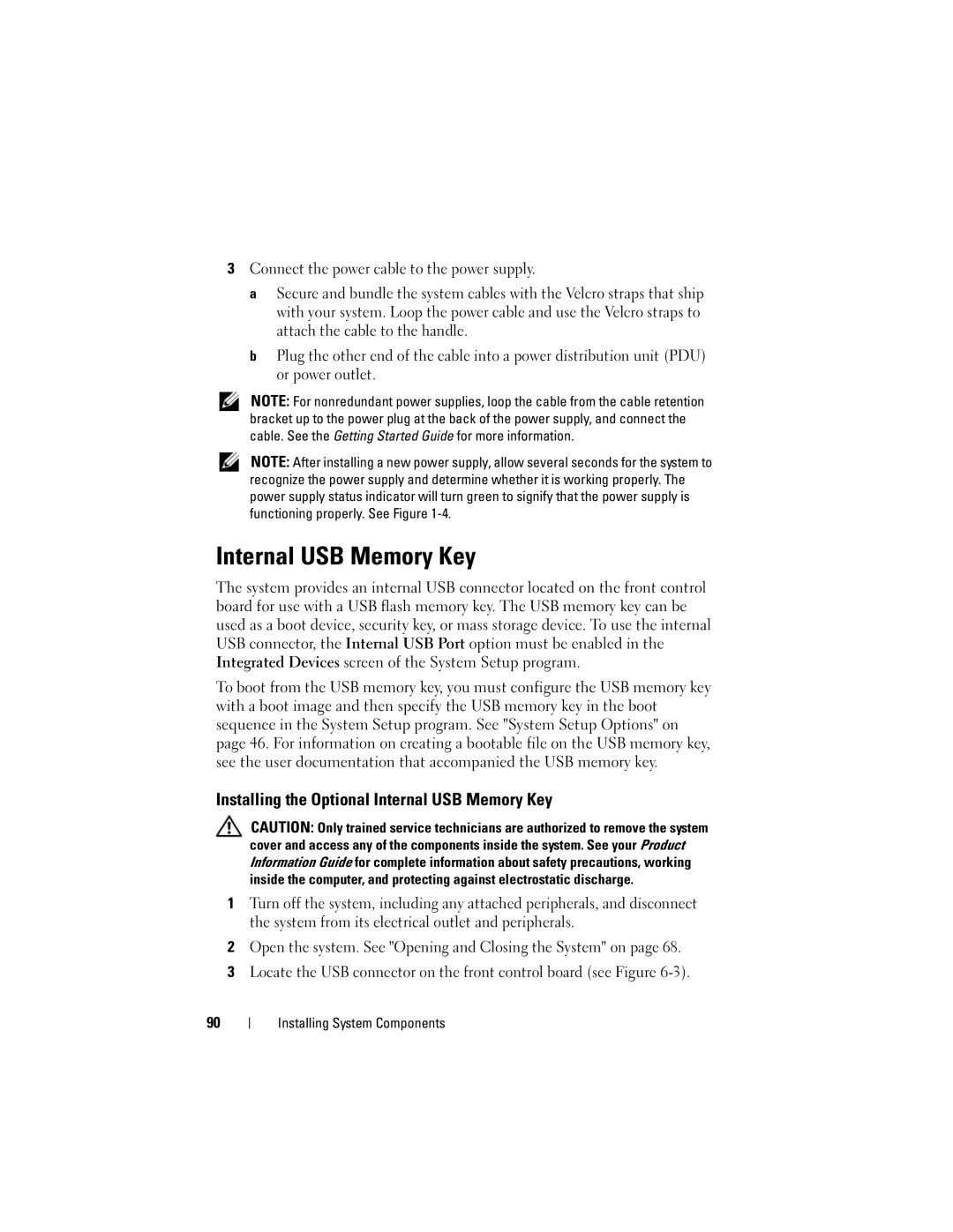 Dell R300 owner manual Installing the Optional Internal USB Memory Key 