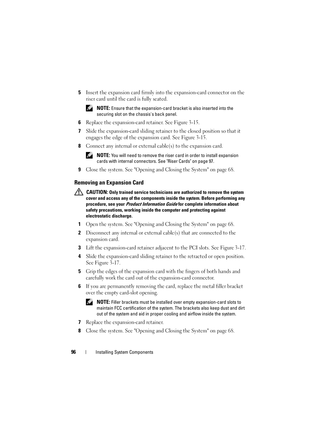 Dell R300 owner manual Removing an Expansion Card 