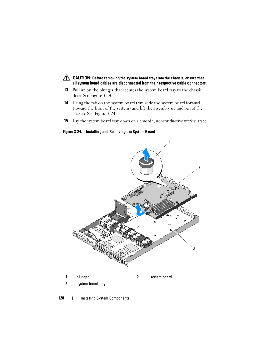 Dell R300 owner manual Pull up on the plunger that secures the system board tray to the chassis floor. See Figure 