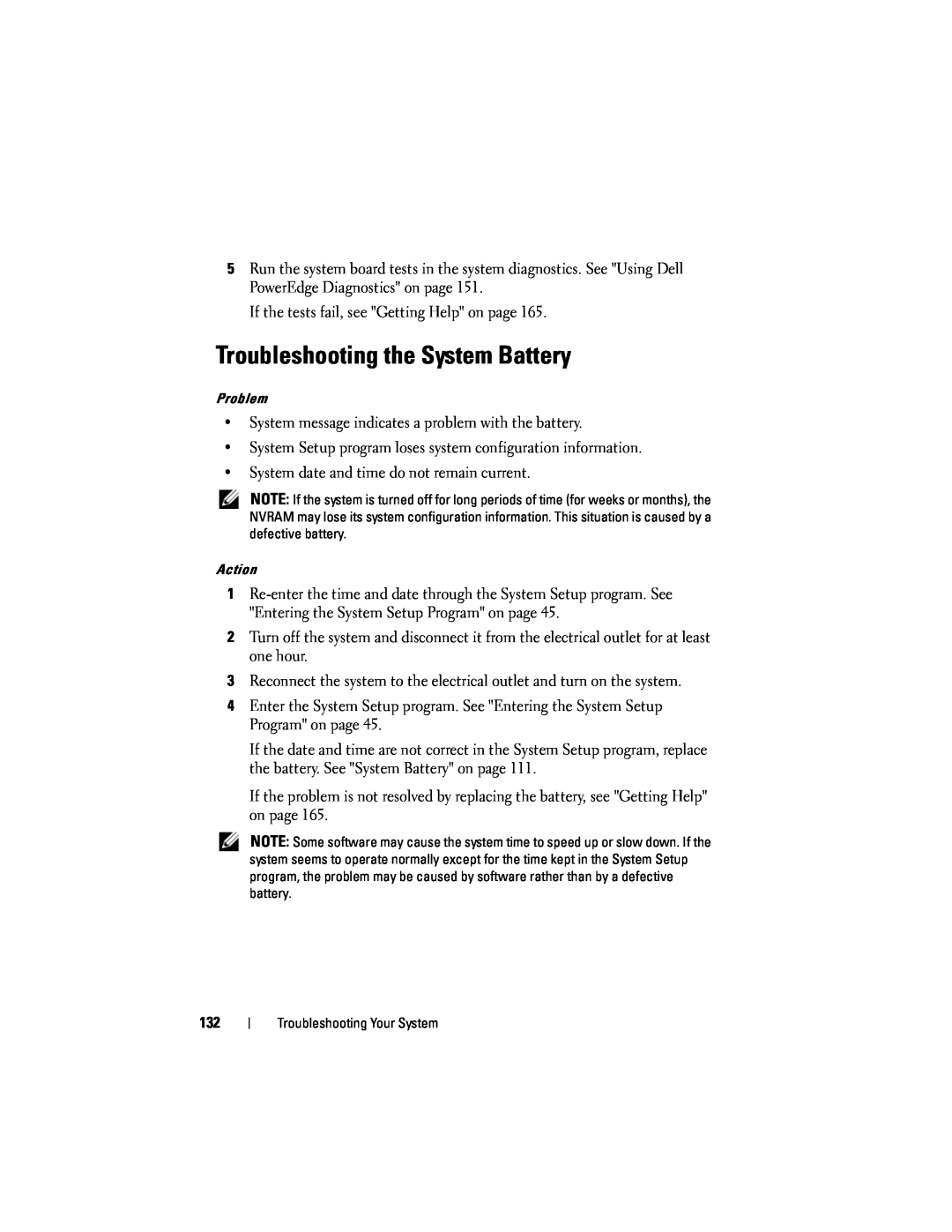 Dell R300 owner manual Troubleshooting the System Battery 