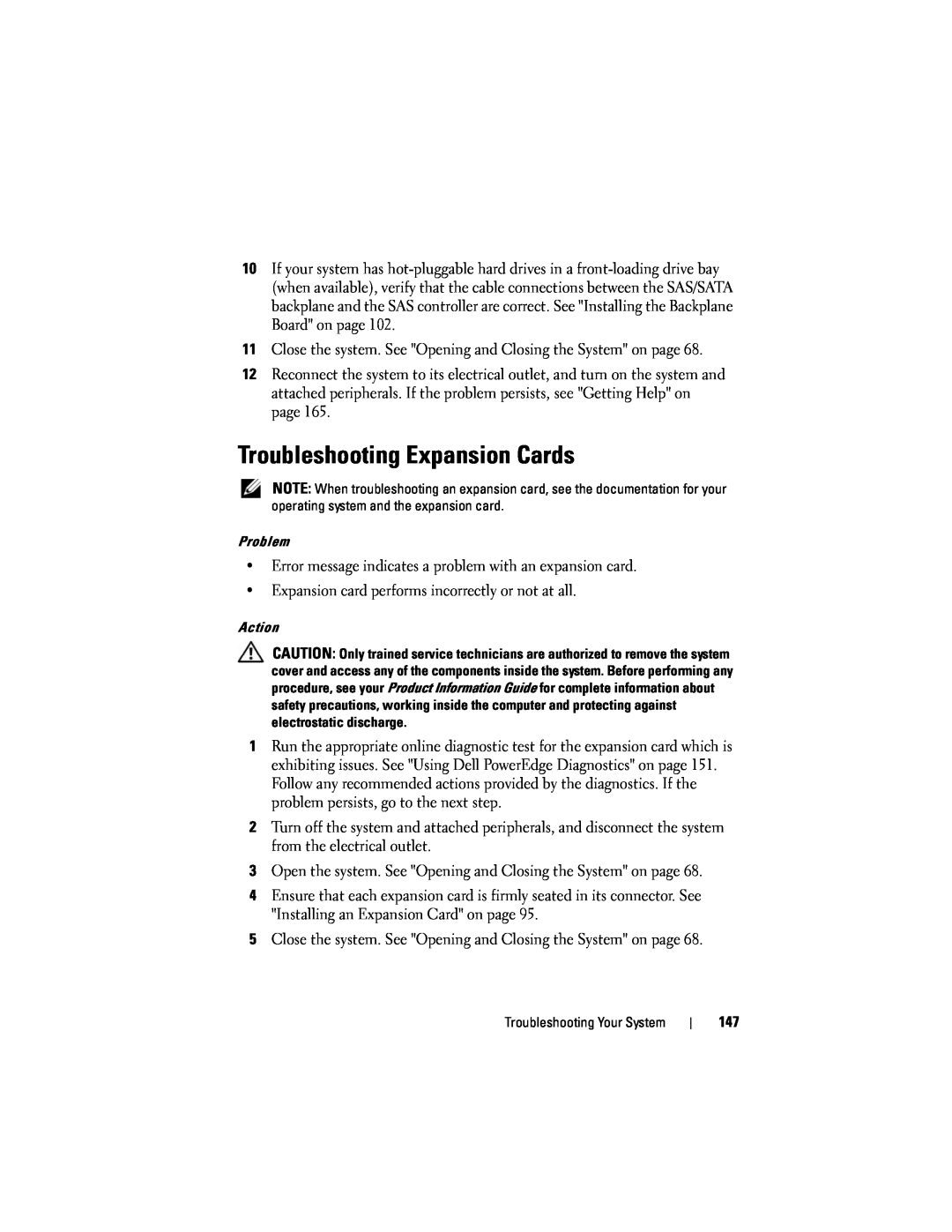 Dell R300 owner manual Troubleshooting Expansion Cards 