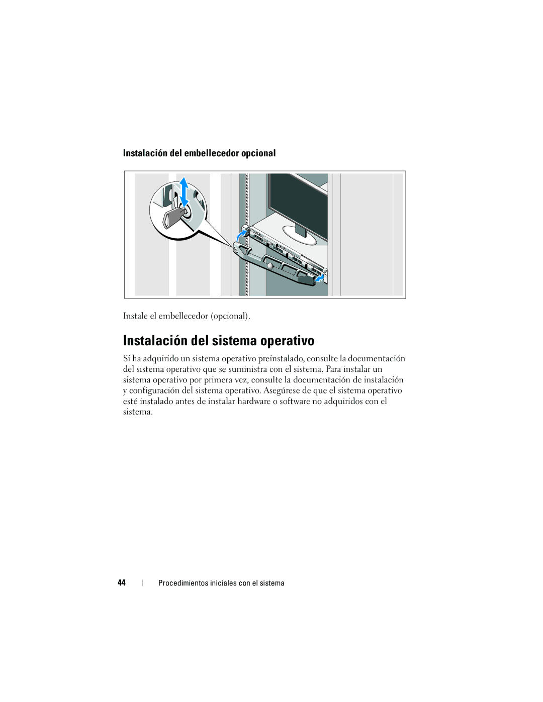 Dell R310 manual Instalación del sistema operativo, Instalación del embellecedor opcional 