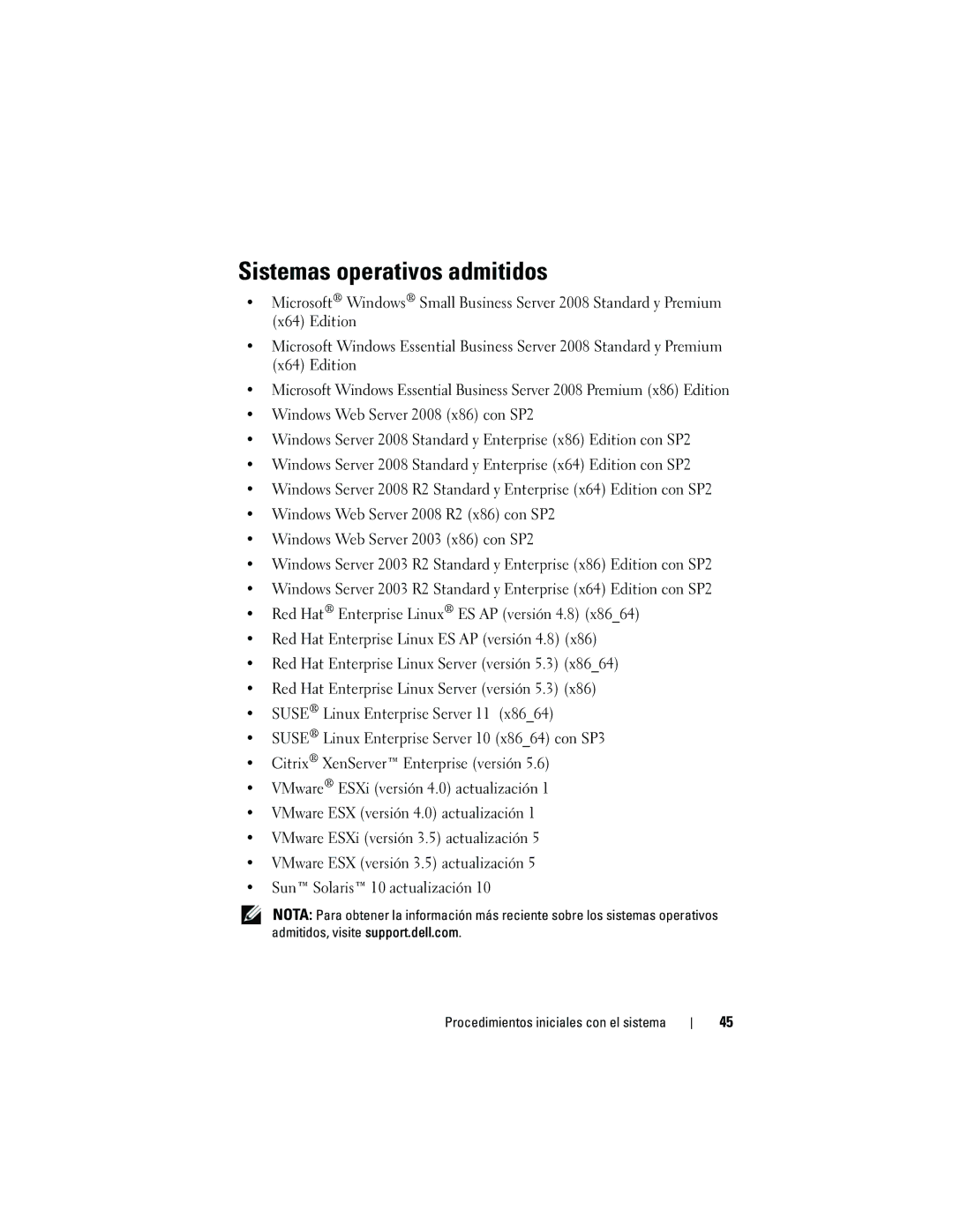 Dell R310 manual Sistemas operativos admitidos 