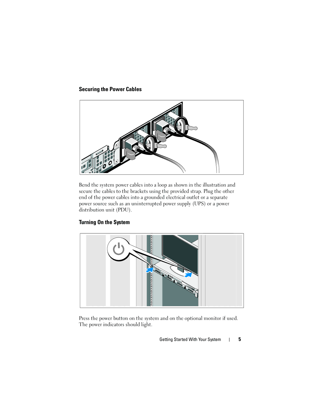 Dell R310 manual Securing the Power Cables, Turning On the System 