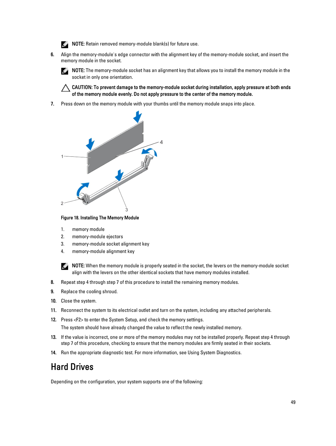 Dell R320 owner manual Hard Drives, Installing The Memory Module 