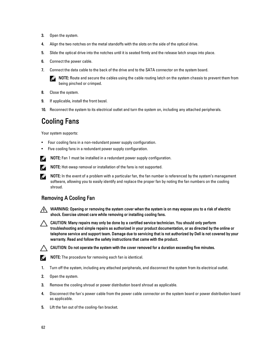 Dell R320 owner manual Cooling Fans, Removing a Cooling Fan 