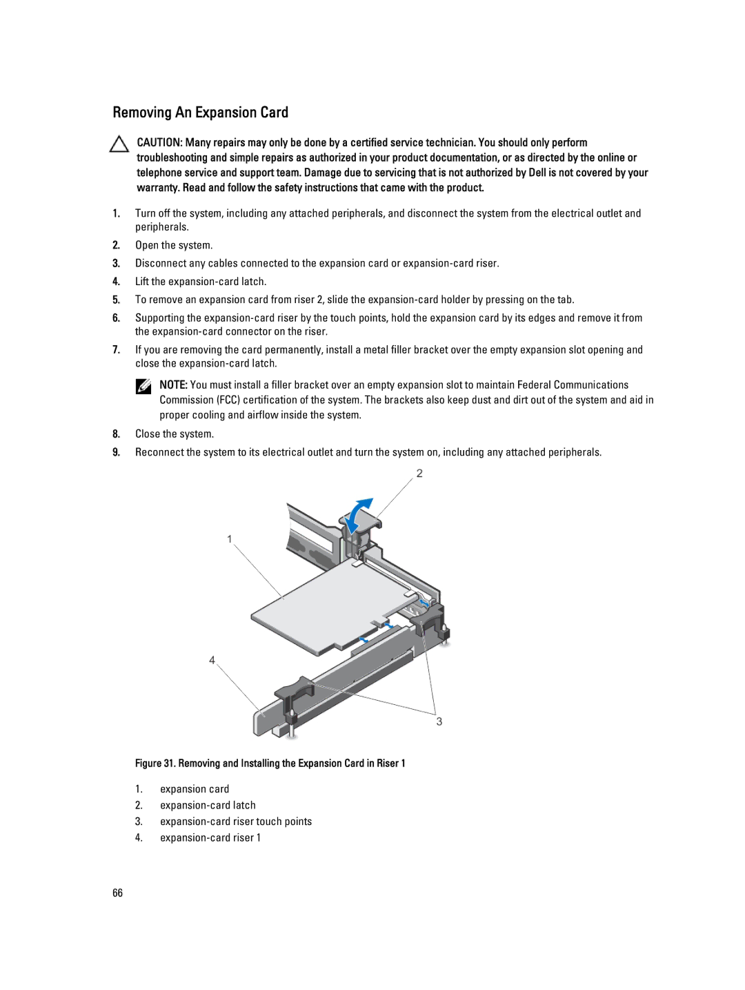 Dell R320 owner manual Removing An Expansion Card, Removing and Installing the Expansion Card in Riser 