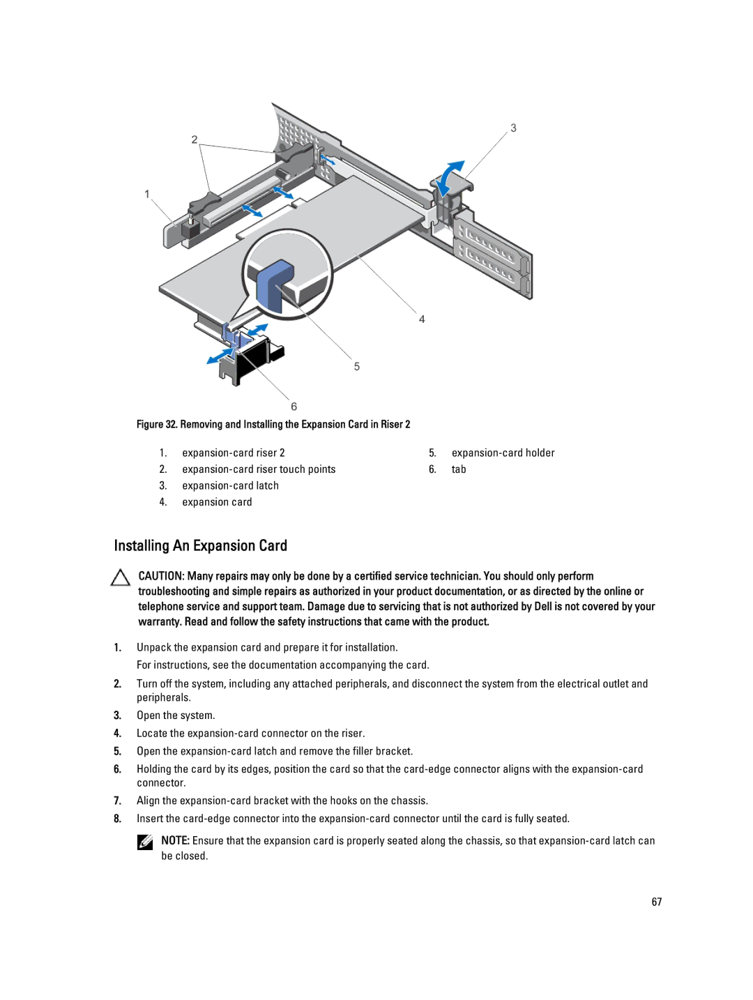 Dell R320 owner manual Installing An Expansion Card, Removing and Installing the Expansion Card in Riser 