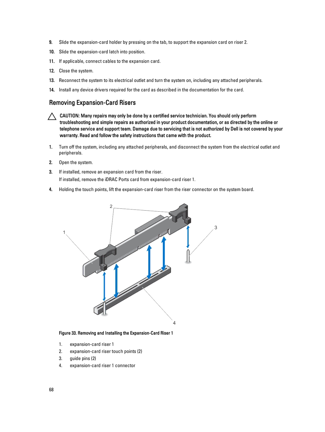 Dell R320 owner manual Removing Expansion-Card Risers, Removing and Installing the Expansion-Card Riser 