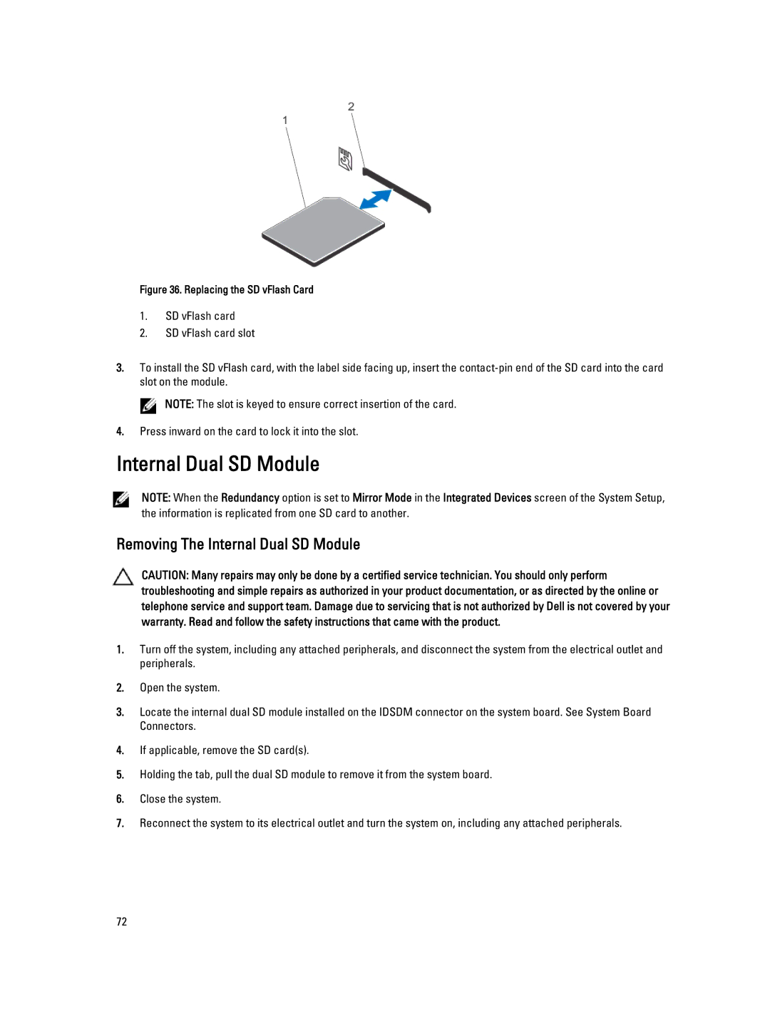 Dell R320 owner manual Removing The Internal Dual SD Module 