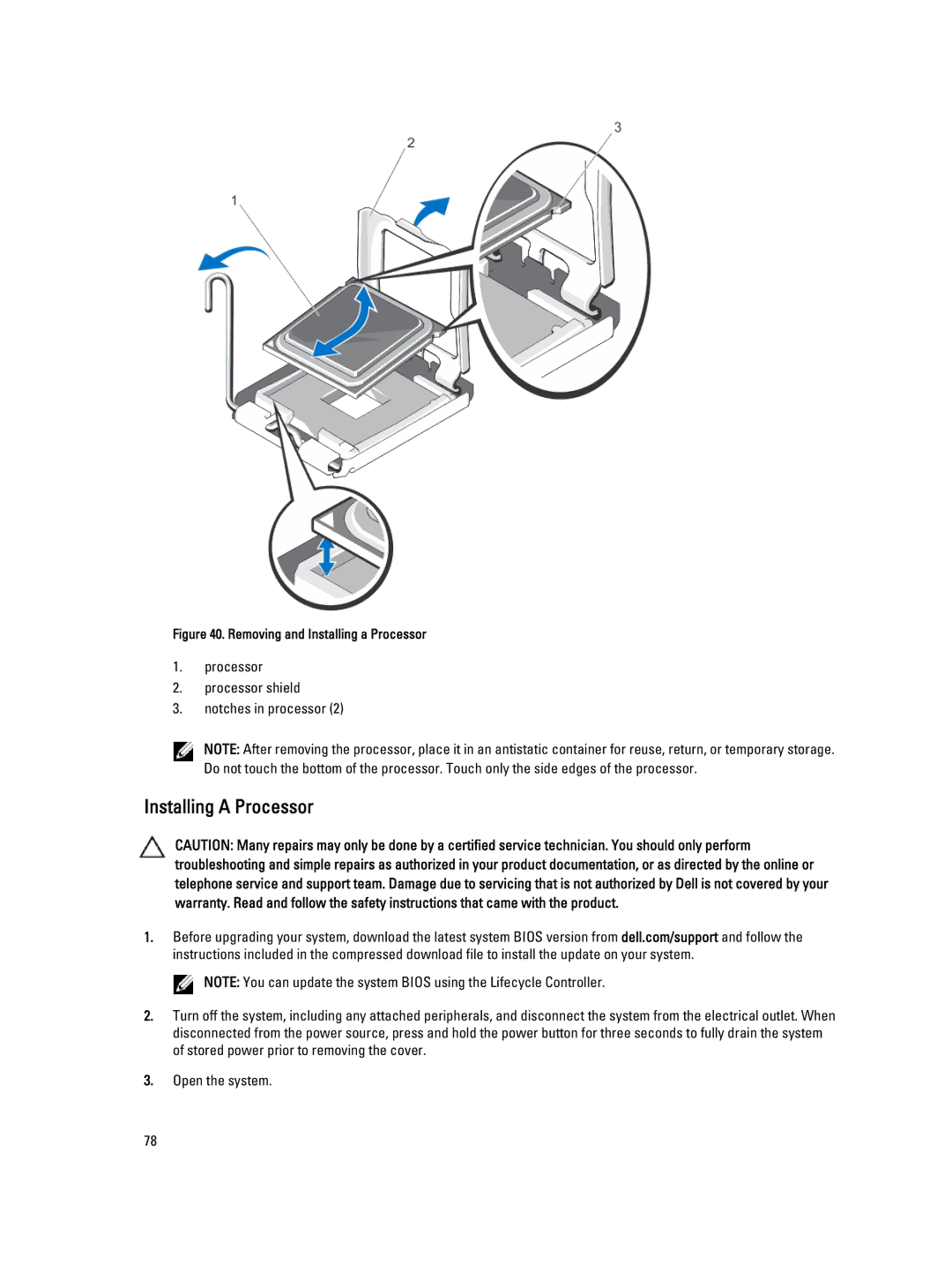 Dell R320 owner manual Removing and Installing a Processor 