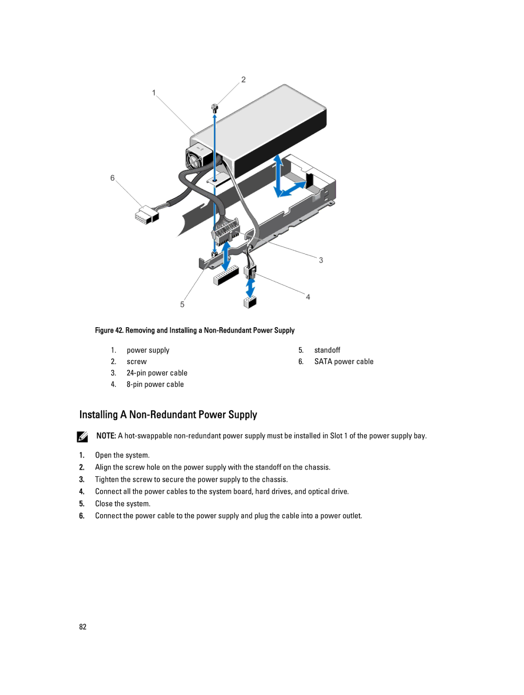 Dell R320 owner manual Removing and Installing a Non-Redundant Power Supply 