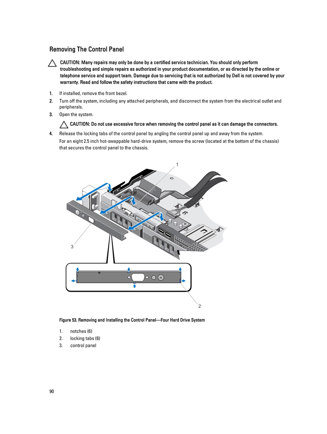 Dell R320 owner manual Removing The Control Panel 