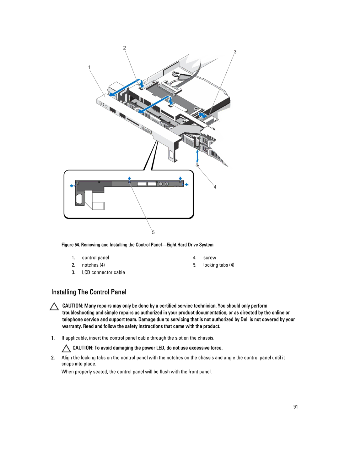 Dell R320 owner manual Installing The Control Panel 