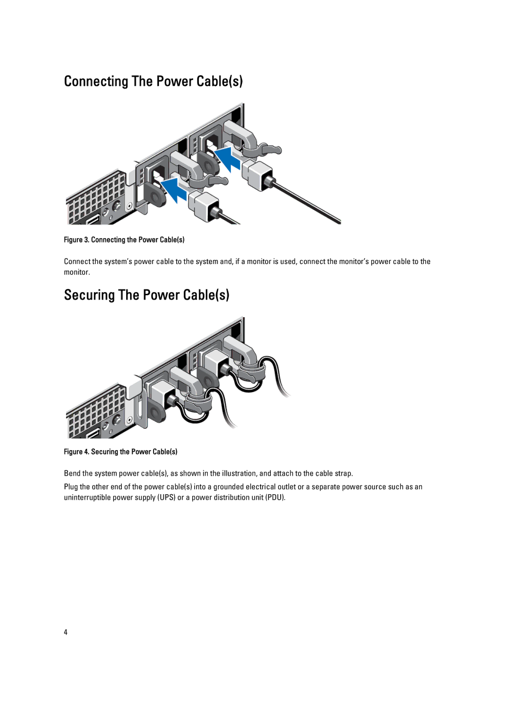 Dell R320 manual Connecting The Power Cables, Securing The Power Cables 