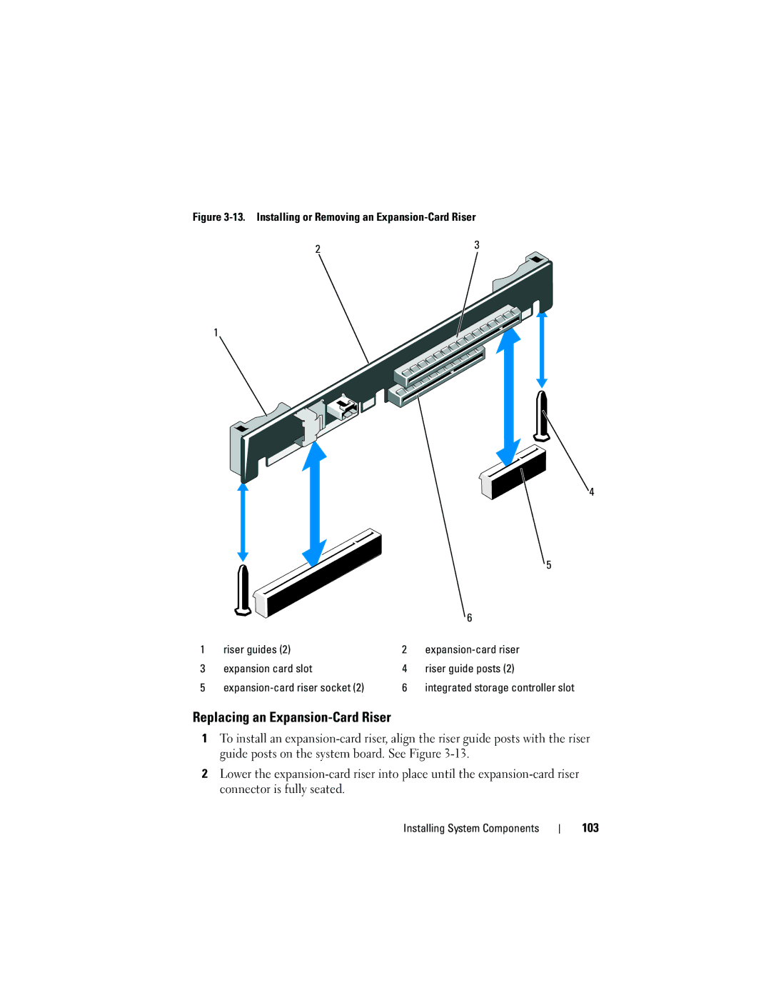 Dell R410 owner manual Replacing an Expansion-Card Riser, 103 