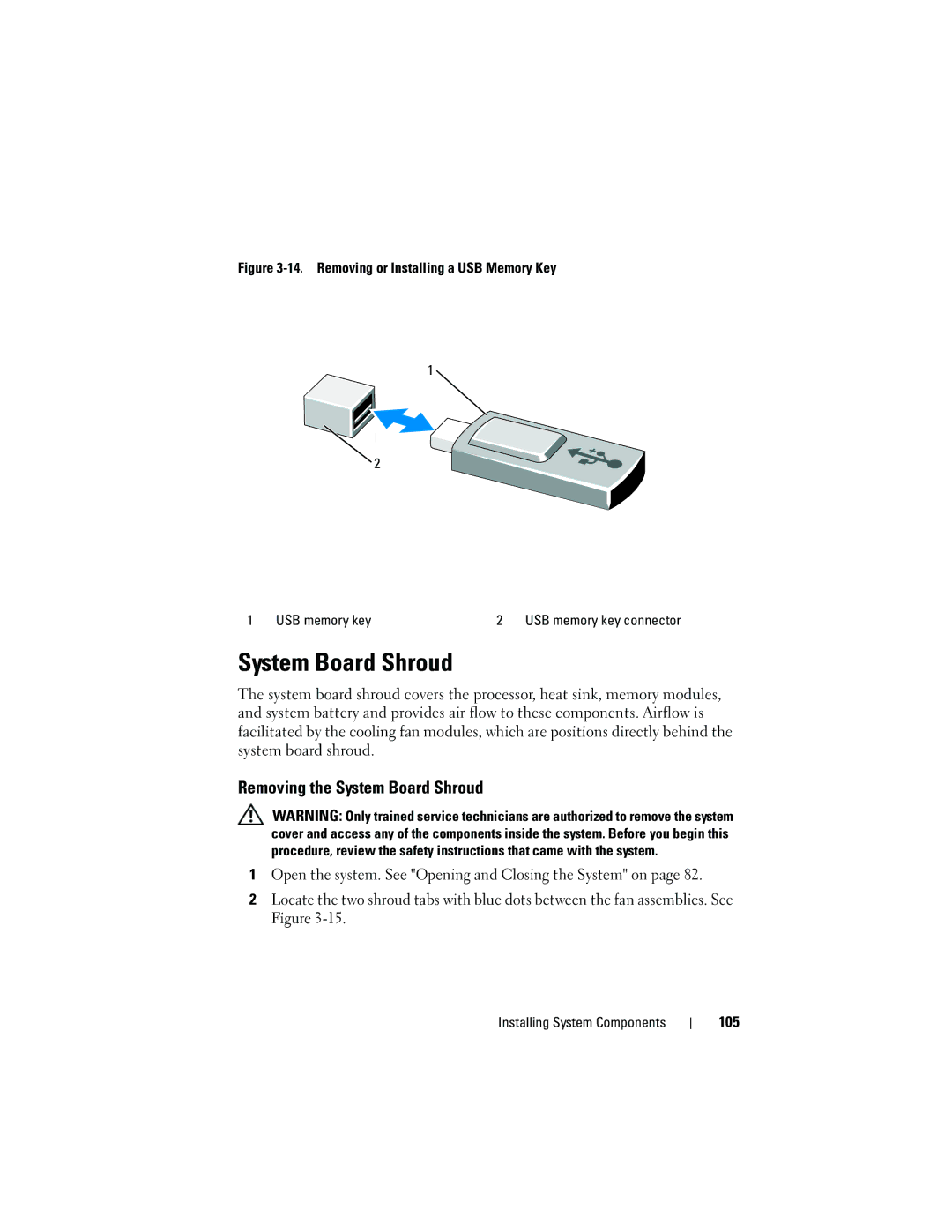 Dell R410 owner manual Removing the System Board Shroud, 105 