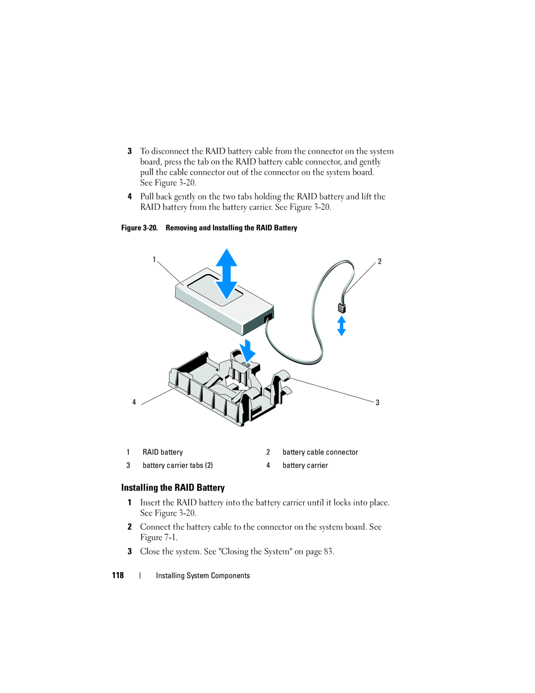 Dell R410 owner manual Installing the RAID Battery, Battery carrier tabs 