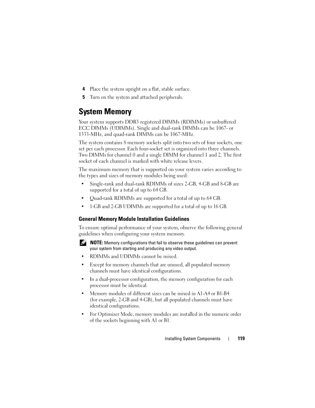 Dell R410 owner manual System Memory, General Memory Module Installation Guidelines, 119 