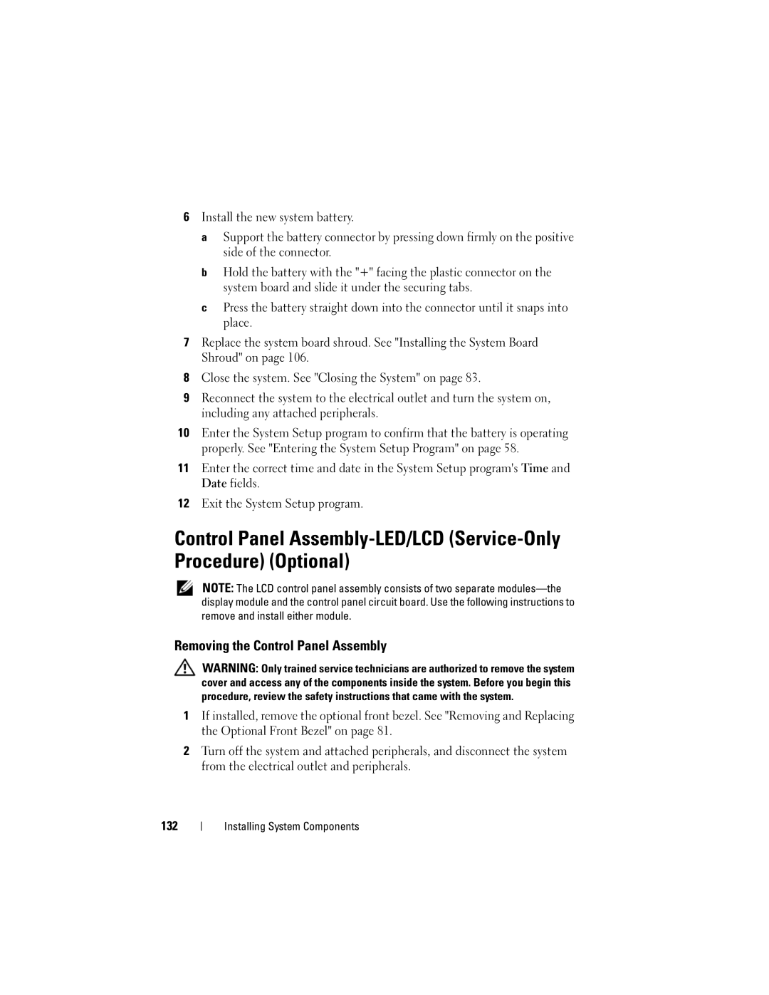 Dell R410 owner manual Removing the Control Panel Assembly 