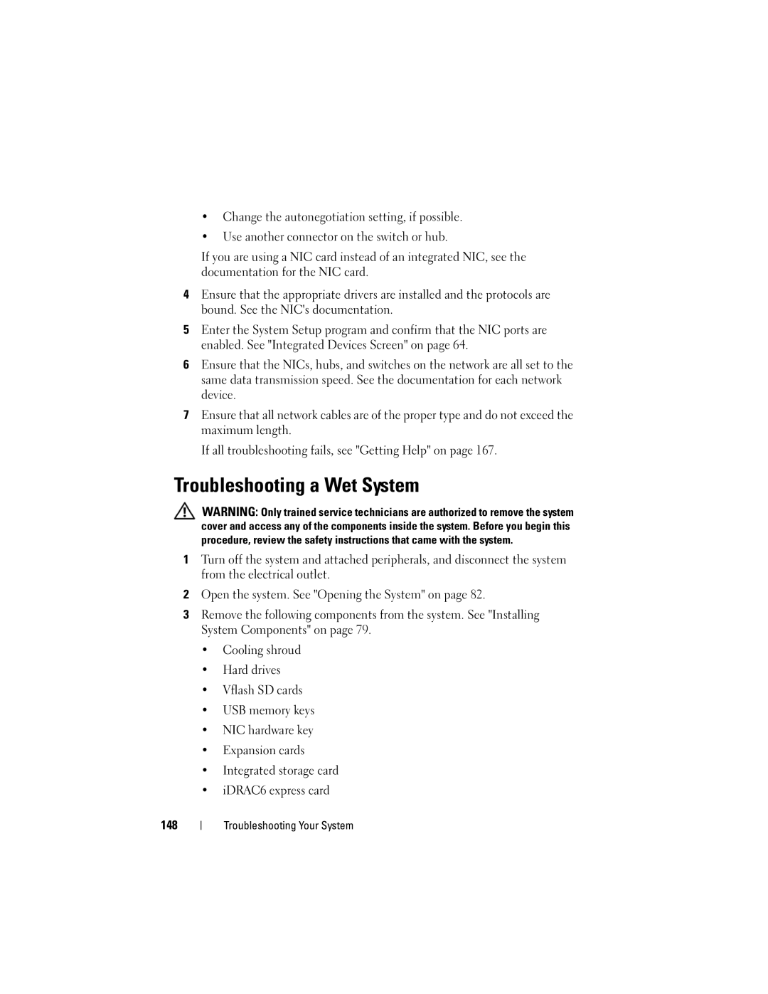 Dell R410 owner manual Troubleshooting a Wet System 