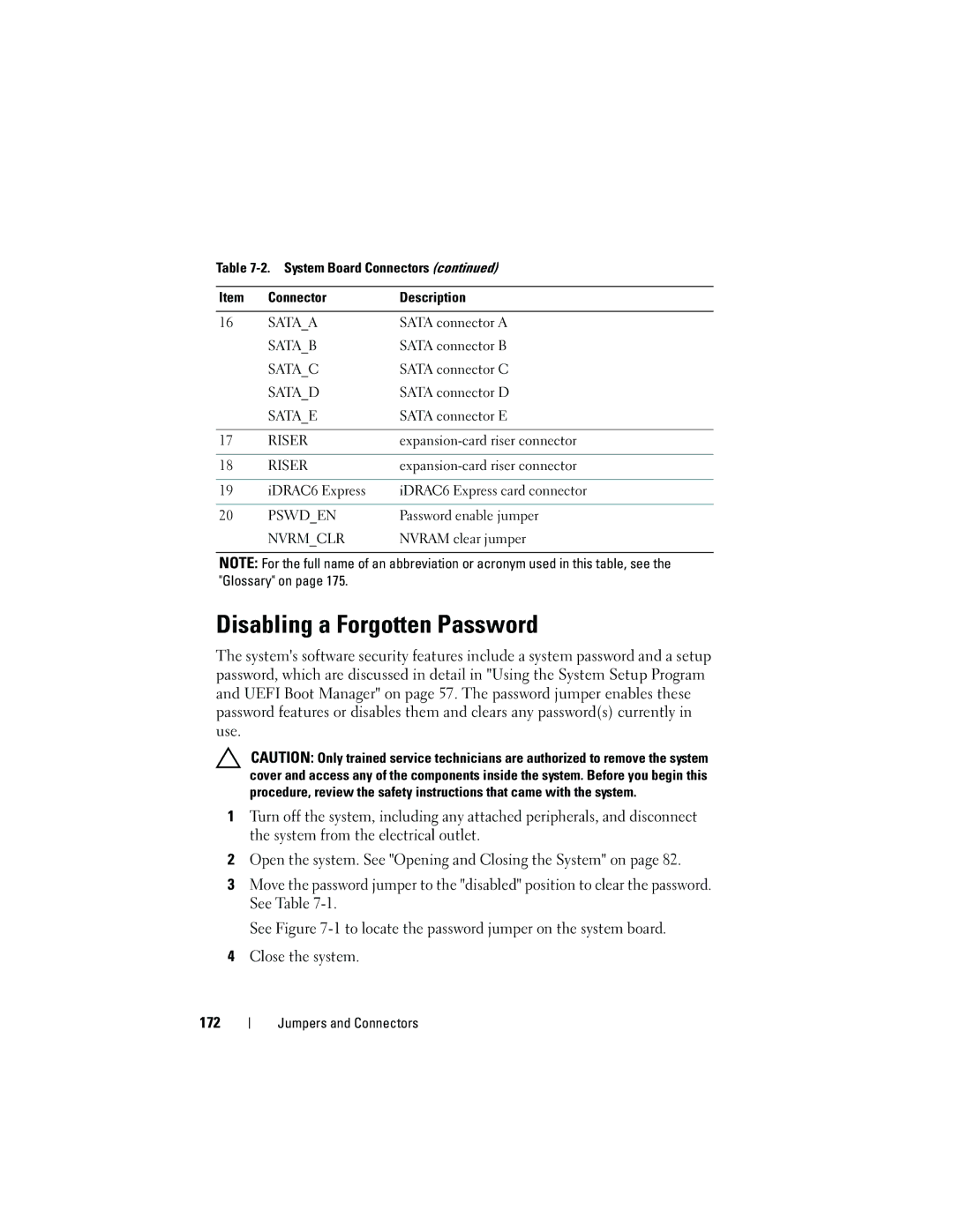 Dell R410 owner manual Disabling a Forgotten Password 