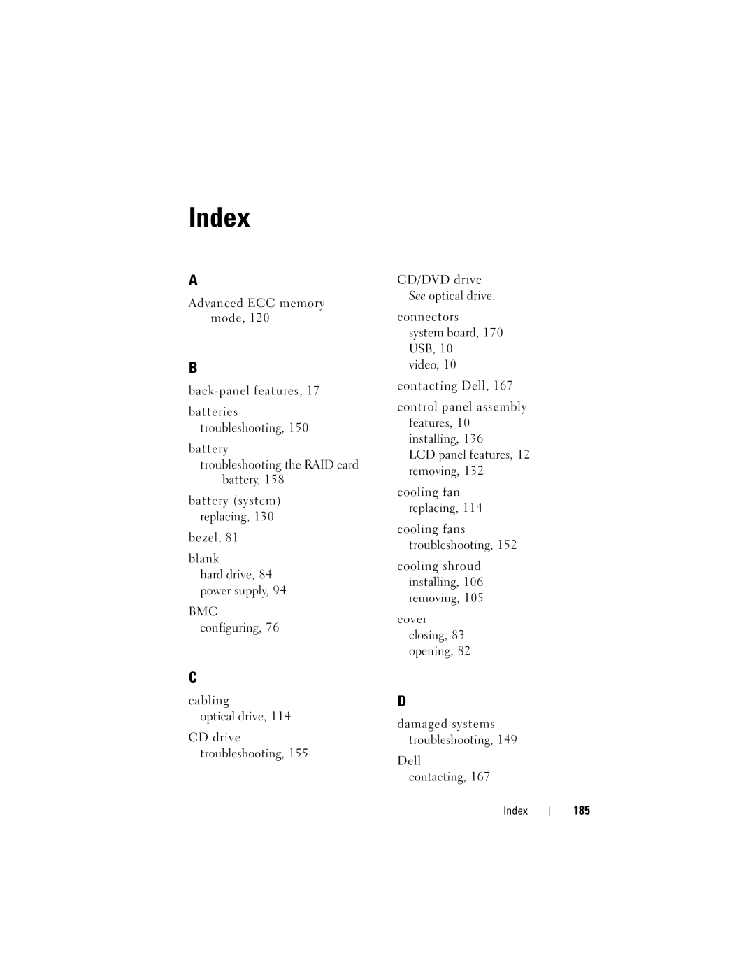 Dell R410 owner manual 185, Index 