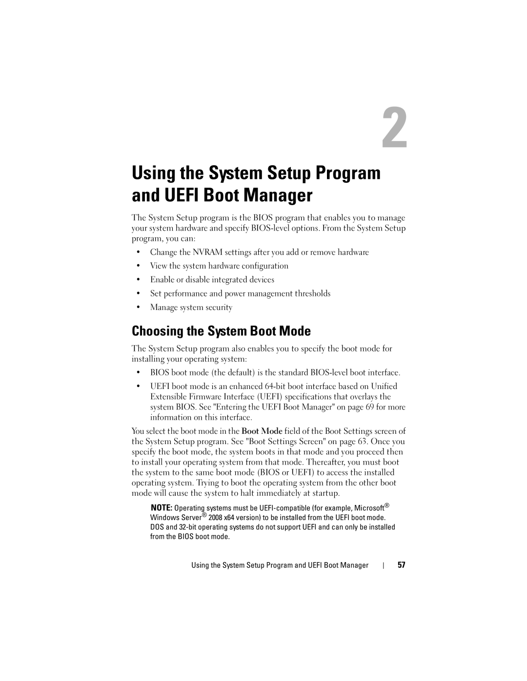 Dell R410 owner manual Using the System Setup Program and Uefi Boot Manager, Choosing the System Boot Mode 