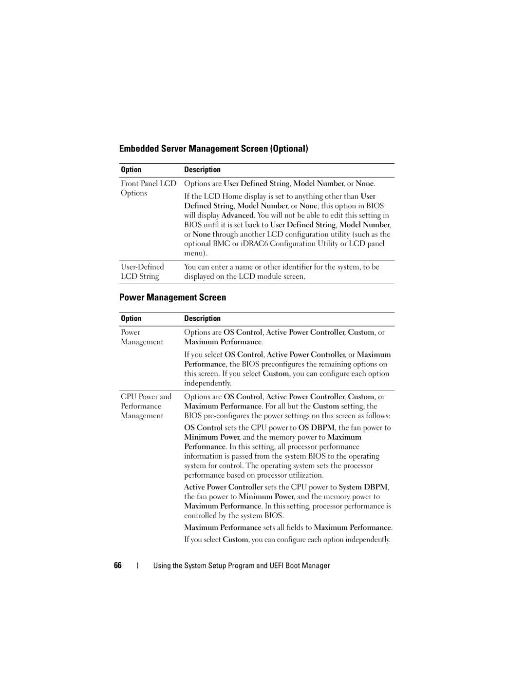 Dell R410 owner manual Embedded Server Management Screen Optional, Power Management Screen 