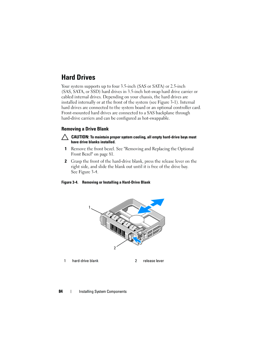 Dell R410 owner manual Hard Drives, Removing a Drive Blank 