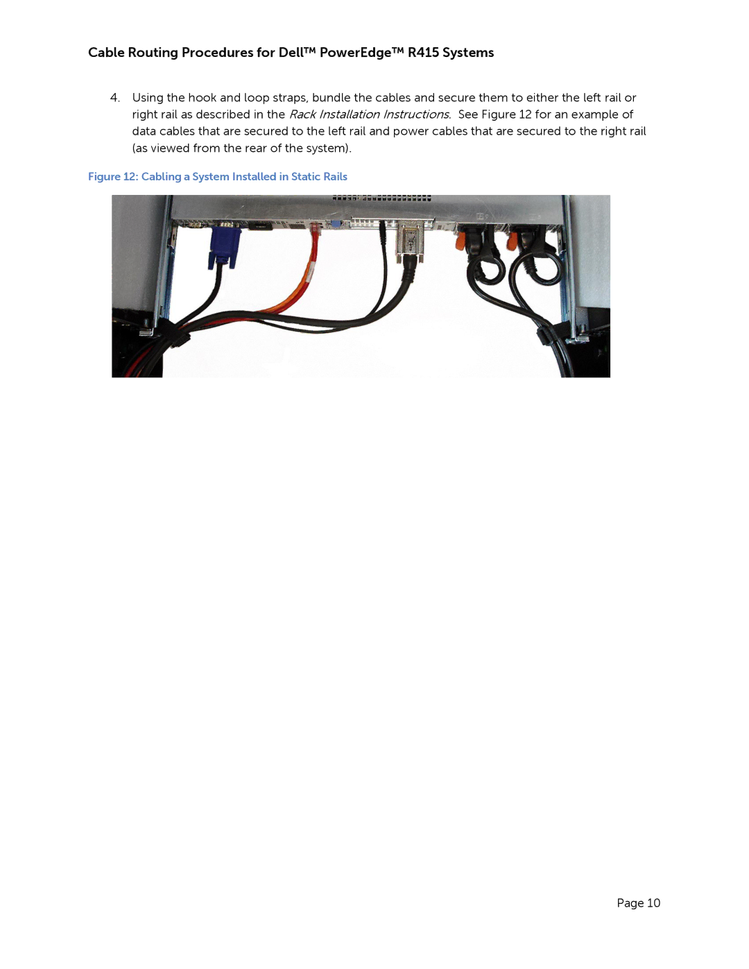 Dell R415 manual Cabling a System Installed in Static Rails 