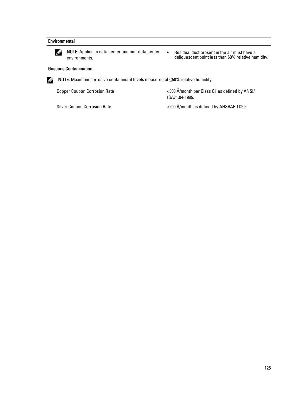 Dell E18S001, R420 owner manual Gaseous Contamination 