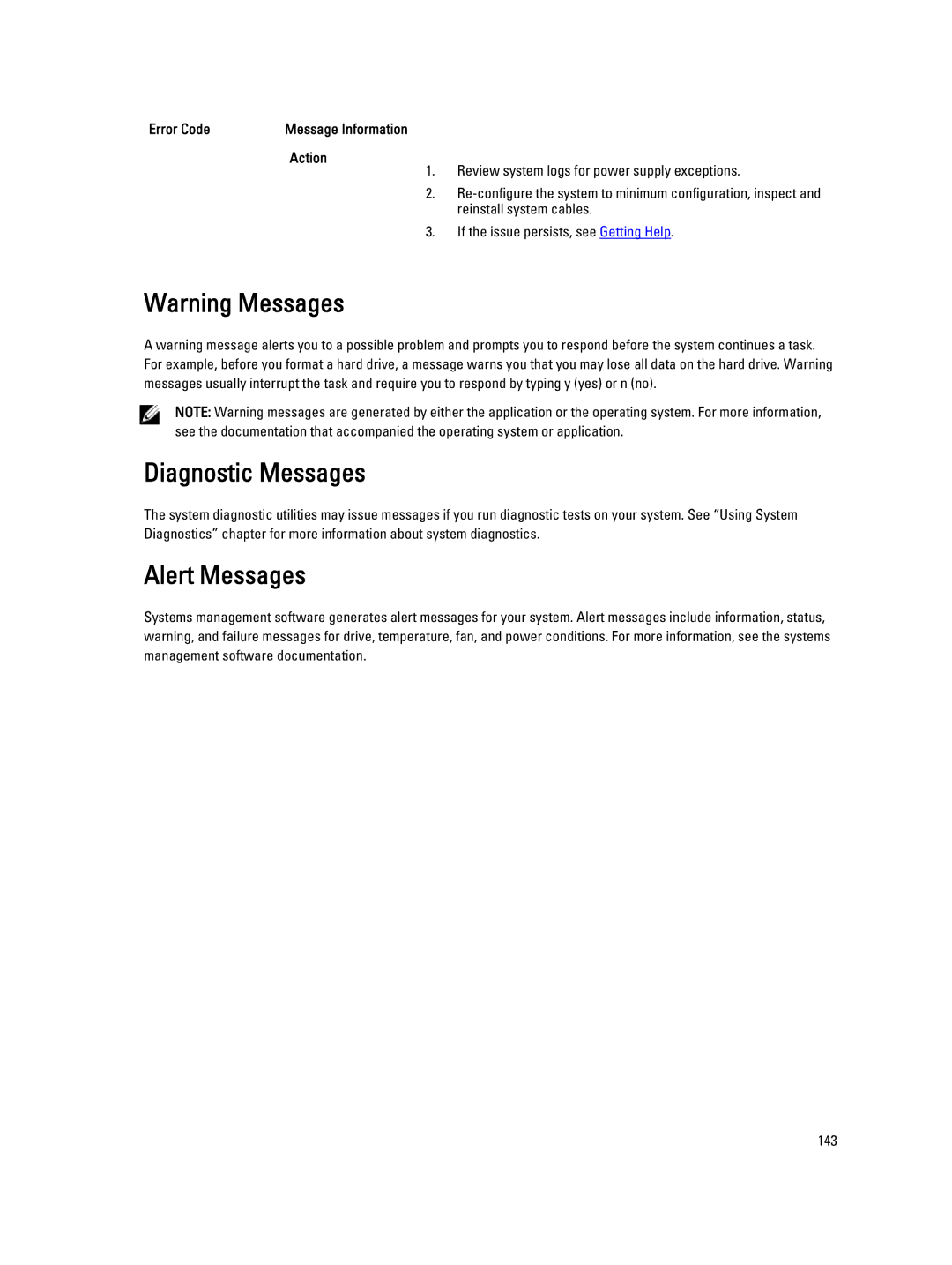 Dell E18S001, R420 owner manual Diagnostic Messages, Alert Messages 