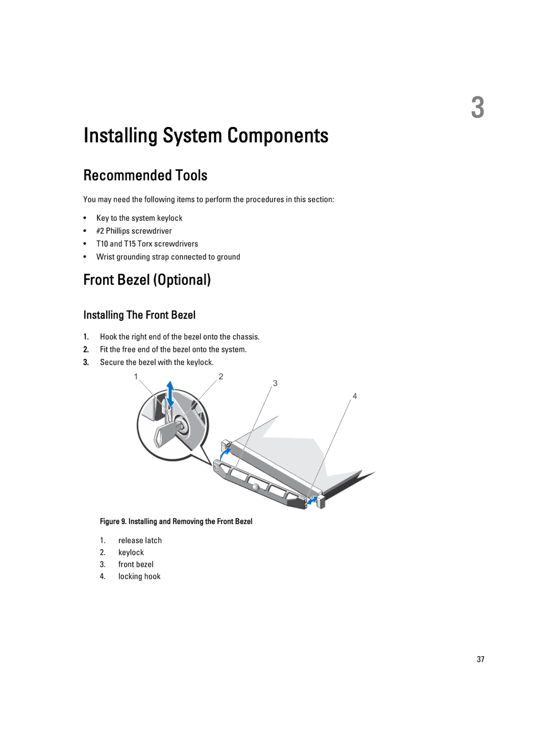 Dell R420, E18S001 owner manual Recommended Tools, Front Bezel Optional, Installing The Front Bezel 