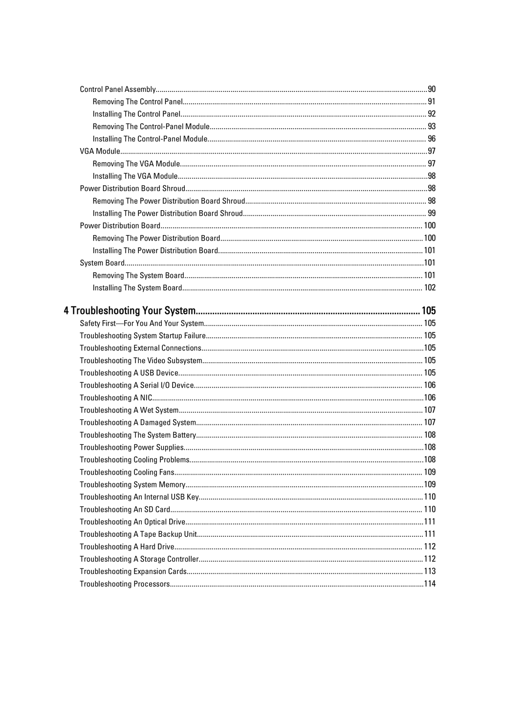 Dell R420, E18S001 owner manual 105, Troubleshooting Your System 