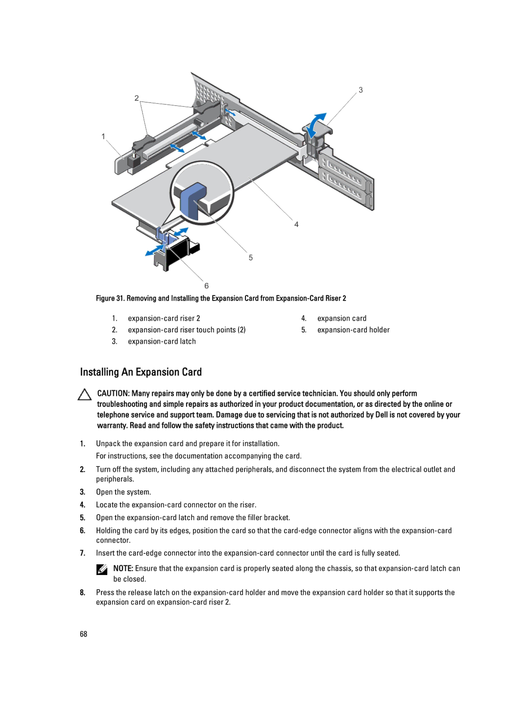 Dell E18S001, R420 owner manual Installing An Expansion Card 