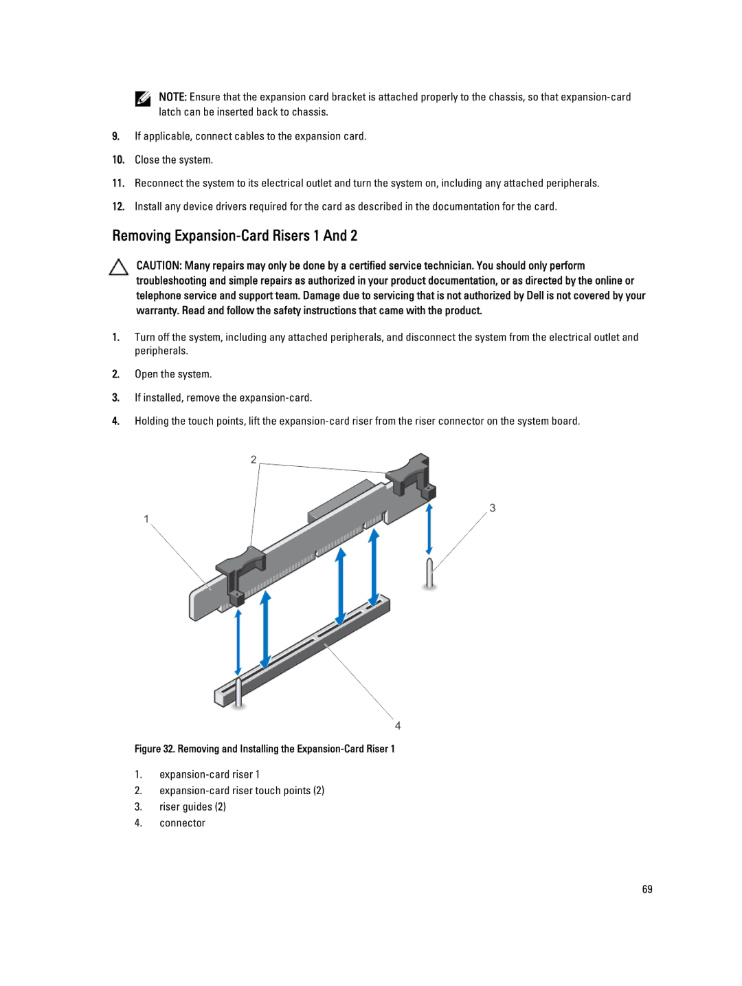 Dell R420, E18S001 owner manual Removing Expansion-Card Risers 1, Removing and Installing the Expansion-Card Riser 