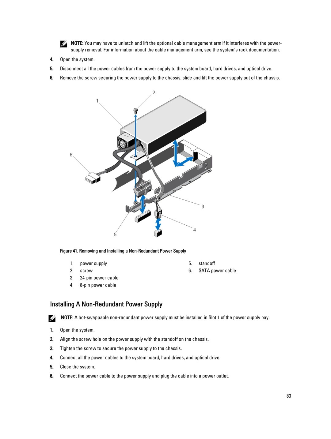 Dell E18S001, R420 owner manual Removing and Installing a Non-Redundant Power Supply 