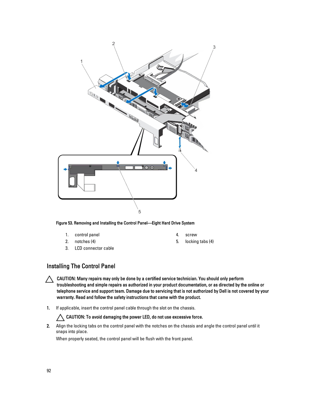 Dell E18S001, R420 owner manual Installing The Control Panel 