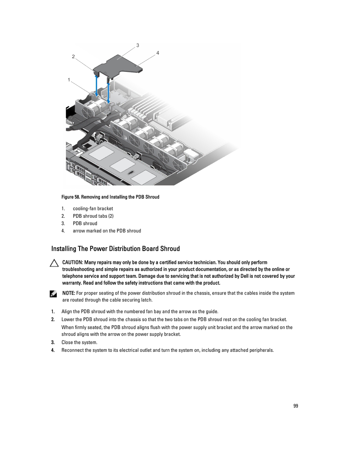 Dell R420, E18S001 owner manual Installing The Power Distribution Board Shroud, Removing and Installing the PDB Shroud 