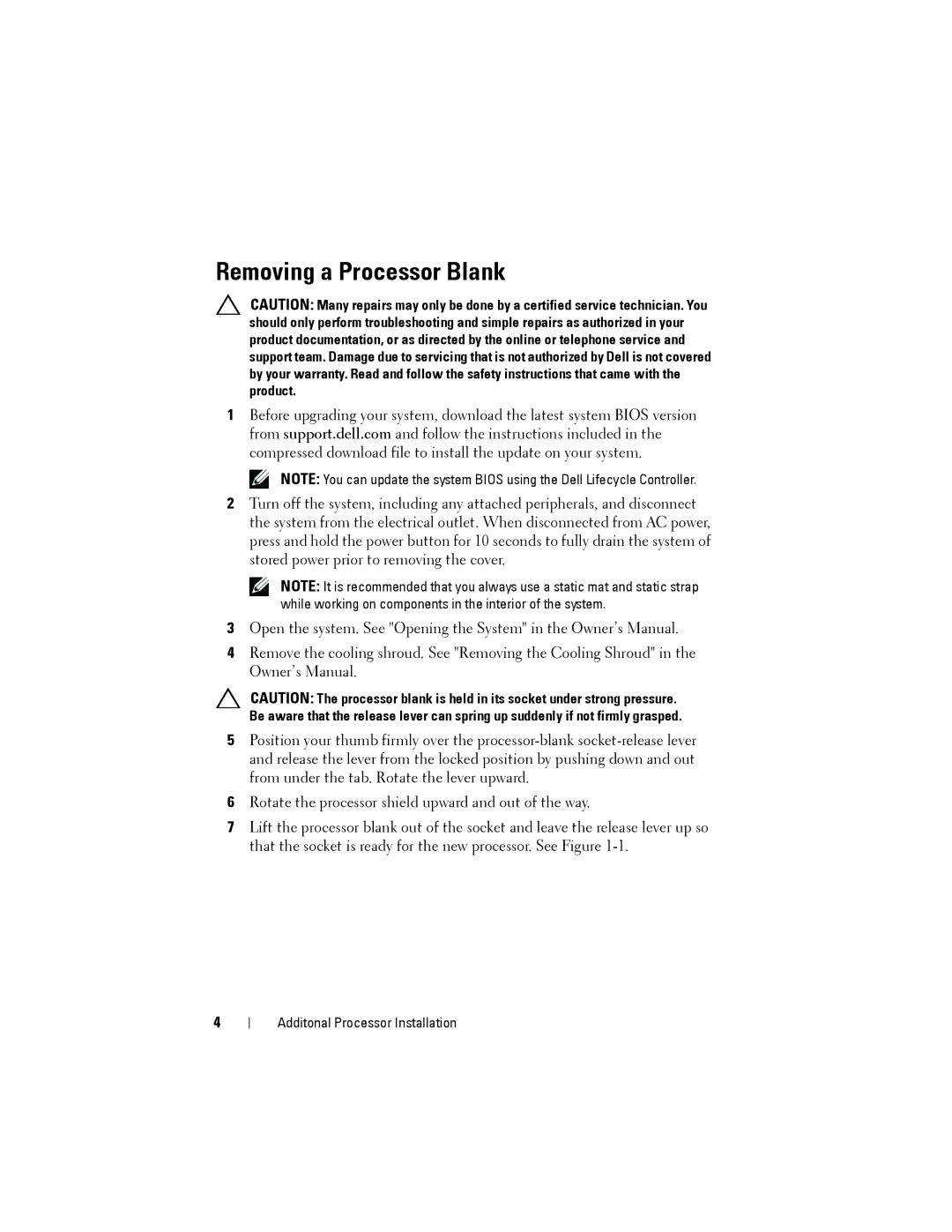 Dell R420 manual Removing a Processor Blank 