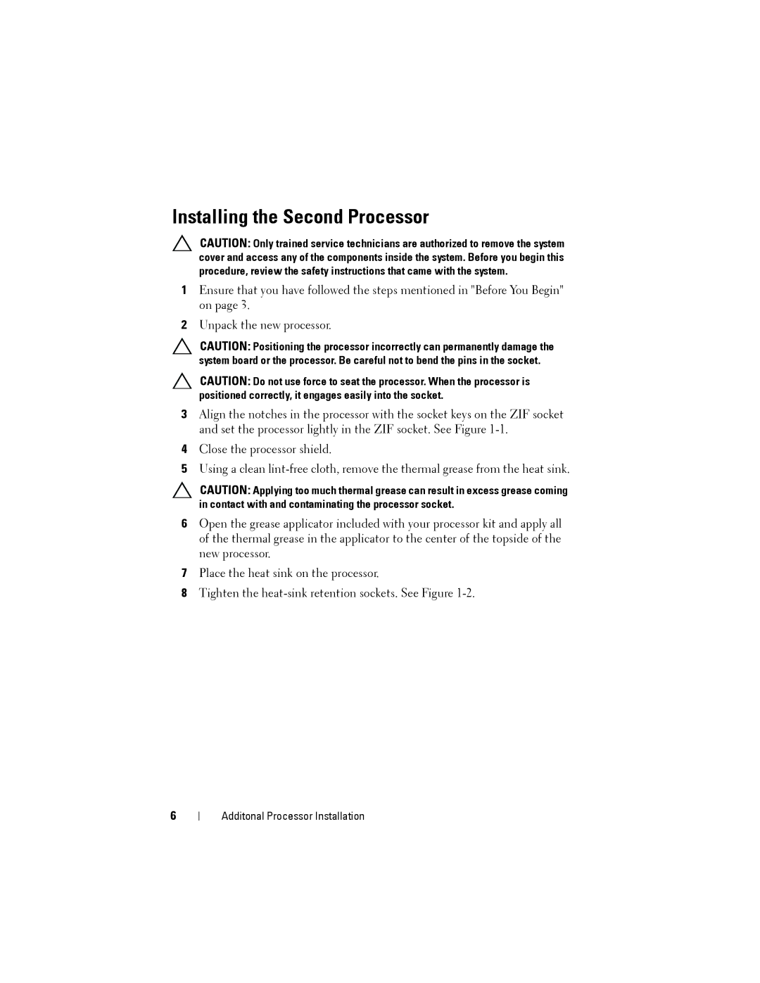 Dell R420 manual Installing the Second Processor 