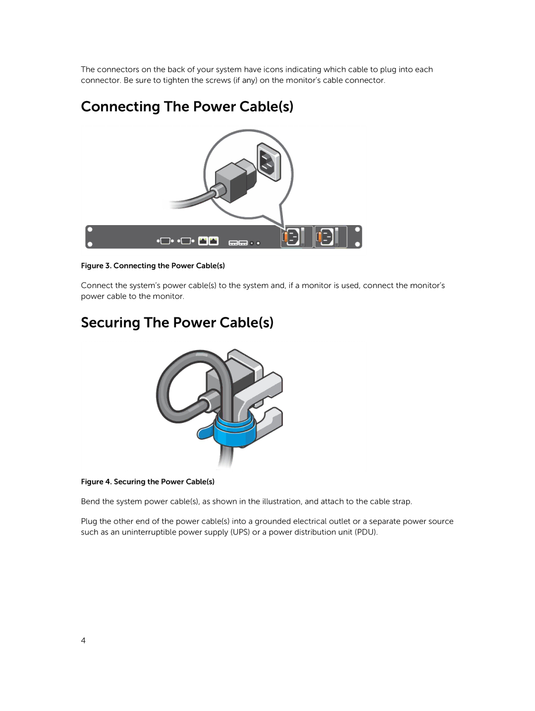 Dell R420xr manual Connecting The Power Cables, Securing The Power Cables 